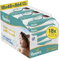 Дитячі вологі серветки Pampers Aqua Soft Touch 48 шт х 18 пачок (864 шт) (8006530139977)