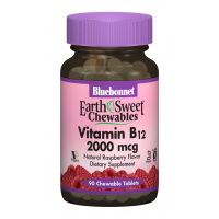 Вітамін Bluebonnet Nutrition Вітамін В12 2000мкг, Смак Малини, Earth Sweet Chewables, 90 (BLB-00436)