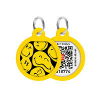 Адресник для тварин WAUDOG Smart ID з QR паспортом "Смайли на чорному", коло 25 мм (225-0181)
