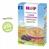 Дитяча каша HiPP молочна 5 злаків з чорносливом з пребіотиками 250 г (9062300140139)