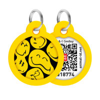 Адресник для тварин WAUDOG Smart ID з QR паспортом "Смайли на чорному", коло 30 мм (230-0181)