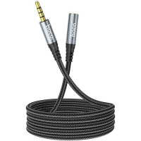 Кабель мультимедійний 3.5mm M to 3.5mm F 1.0m Gray HOCO (6931474762153)