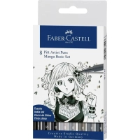 Лайнер Faber-Castell набір капілярних ручок Pitt Artist Pens Manga Basic Set 8 шт. (сірі відтінки + чорний) (23899)