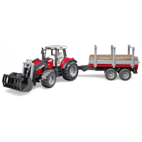Масштабна модель автомобіля Bruder трактор Massey Ferguson 7480 з навантажувачем і лісовим причепом 1:16 (02046)