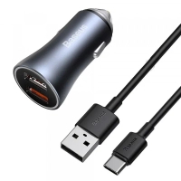 Зарядний пристрій Baseus 2xUSB QC3.0 + cable USB to USB-C 40W Golden Contactor Pro dark gray (TZCCJD-A0G)