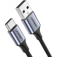 Дата кабель USB 2.0 AM to USB-C 0.25m 3A aluminum braid nickel plating black Ugreen (60124)