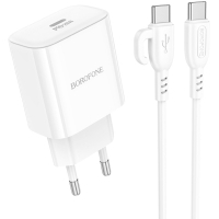 Зарядний пристрій BOROFONE BA81A USB-C PD20W + cable USB-C to USB-C White (6941991108204)