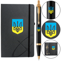 Ручка кулькова Parker IM 17 UKRAINE Black GT BP Тризуб син-жовт. + блокнот Parker + подар.упаковка GIFT24 (22032b24_T0016u)