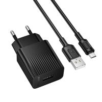 Зарядний пристрій BOROFONE BAS71A USB + cable USB to Micro 5P 2.1A black (6941991122590)