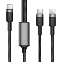 Дата кабель USB-C to 2xUSB-C 1.2m 100W nylon black Acefast (6974316285120)