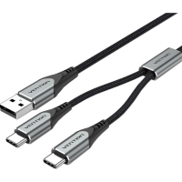 Дата кабель USB 2.0 AM to 2хUSB-C M 1.0m 2.4А 480Mbps Aluminum Vention (CQOHF)