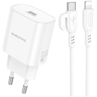 Зарядний пристрій BOROFONE BA82A Platinum USB-C PD25W + cable USB-C to Lightning White (6941991112263)