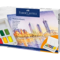Акварельні фарби Faber-Castell Watercolors in Pans 12 кольорів + пензлик (185105) (169712) (32664)