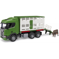 Масштабна модель автомобіля Bruder Scania Super 560R для перевезення тварин 1:16 з коровою (03548)
