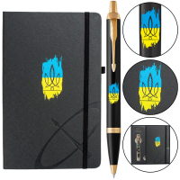 Ручка кулькова Parker IM 17 UKRAINE Black GT BP Тризуб фігурний на тлі прапора + блокнот+подар.упаковка GIFT24 (22032b24_T1026u)