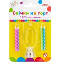 Свічка Maxi 4 шт, на торт з LED підставкою "0", що світиться (MX701007-0)