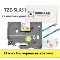 Стрічка для принтера етикеток UKRMARK B-SL-T651P, самоламінуюча, 24мм, black on yellow, аналог TZe-SL651 (900329)