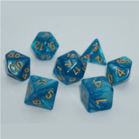 Набір кубиків для настільних ігор Games 7 Days Pearl 7 Dice Set - Light blue (w-gold) (g7dpearl15)