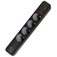 Мережевий фільтр живлення EUROELECTRIC Х4 10А 2м USB, Type-C, Black (EE-104USB/C-2M Black)