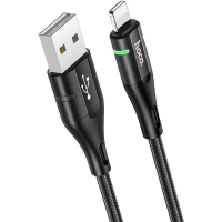 Дата кабель USB 2.0 AM to Lightning 1.2m 2.4A nylon light indicator U93 black HOCO (6931474732132)