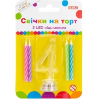 Свічка Maxi 4 шт. на торт з LED підставкою "4", що світиться (MX701007-4)