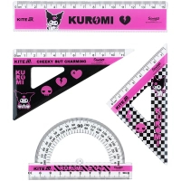 Лінійка Kite набір: лінійка 15 см, 2 косинця, транспортир Kuromi (HK25-282)