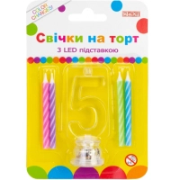 Свічка Maxi 4 шт. на торт з LED підставкою "5", що світиться (MX701007-5)