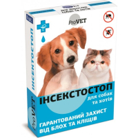 Краплі для тварин ProVET Інсектостоп від бліх та кліщів для котів та собак 6/0.8 мл (4823082409815)