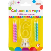 Свічка Maxi 4 шт. на торт з LED підставкою "6", що світиться (MX701007-6)