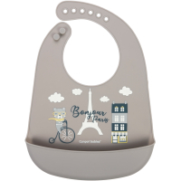Нагрудничок Canpol babies Bonjour Paris силіконовий з кишенькою беж (74/027_bei)