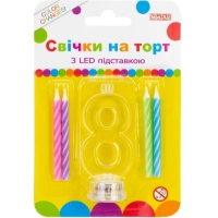 Свічка Maxi 4 шт. на торт з LED підставкою "8", що світиться (MX701007-8)