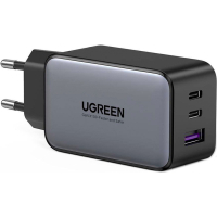 Зарядний пристрій Ugreen 2xUSB-C + 1xUSB 65W GaN gray (10335)