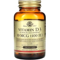 Вітамінно-мінеральний комплекс Solgar Вітамін D3, 10 мкг (400 МО), Vitamin D3 (Cholecalciferol), 240 гелевих капс (SOL-03320)
