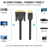 Кабель мультимедійний HDMI M to DVI M 2.0m 4K60Hz black Vention (ABFBH)