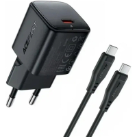 Зарядний пристрій Acefast USB-C PD20W GaN + cable USB-C to USB-C black (6974316286509)