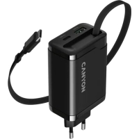 Зарядний пристрій Canyon 1xUSB-C PD65W + 1xUSB QC3.0 + cable USB-C to USB-C black (CNS-CURC65ACB)