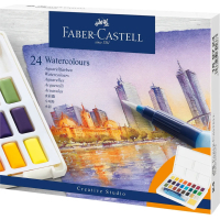 Олійні фарби Faber-Castell Watercolors in Pans, 24 кольори + ручка-пензлик з контейнером для води (169724) (30757)