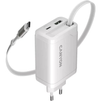 Зарядний пристрій Canyon 1xUSB-C PD65W + 1xUSB QC3.0 + cable USB-C to USB-C white (CNS-CURC65ACW)