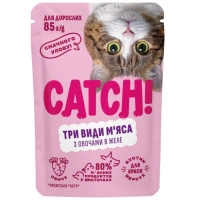 Вологий корм для кішок Catch! три види м’яса з овочами в желе 85 г (4820261921984)