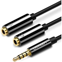 Кабель мультимедійний 3.5mm M to 2x3.5mm F 0.2m AV141 black Ugreen (30619)