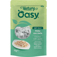 Вологий корм для кішок OASY Wet Natury Шматочки з куркою та яблуком в желе 70 г (8054329513699)