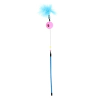 Іграшка для котів Hippie Pet Вудка з пір'ям синя 48 см (HIPCW17062M)