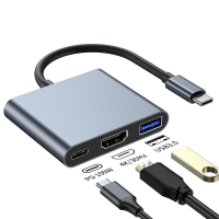 Концентратор Dynamode USB-C 3-in-1 1xHDMI 4K + 1xUSB 3.0 + 1xUSB-C PD 87W (Multiport USB-C 3-in-1 dark grey)