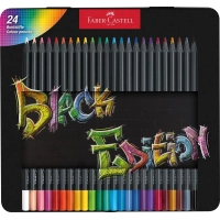 Олівці кольорові Faber-Castell Black Edition colour pencils 24 кольора тригранні чорне дерево, металева коробка (116425) (32086)