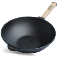 Сковорода Brizoll чавунна WOK з дерев'яною ручкою 2,8 л 260х80 мм (W26H)