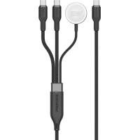 Дата кабель USB-C to 2xUSB-C 100W + Apple Watch 5W 1.4m FUSION-CCW black Promate (fusion-ccw.black)