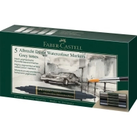 Художній маркер Faber-Castell акварельні двосторонні Albrecht Dürer Grey Tones, набір 5 кольорів сірі тони (31349)