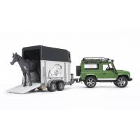 Масштабна модель автомобіля Bruder Land Rover Defender з причепом та конем (02592)