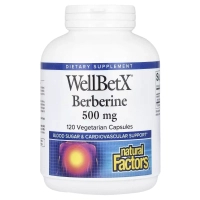 Вітамінно-мінеральний комплекс Natural Factors Берберін, 500 мг, WellBetX, Berberine, 120 вегетаріанських капсул (NFS03543)