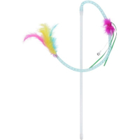 Іграшка для котів Hippie Pet Вудка з пір'ям на мотузці синя 40 см (HIPCW19014M)
